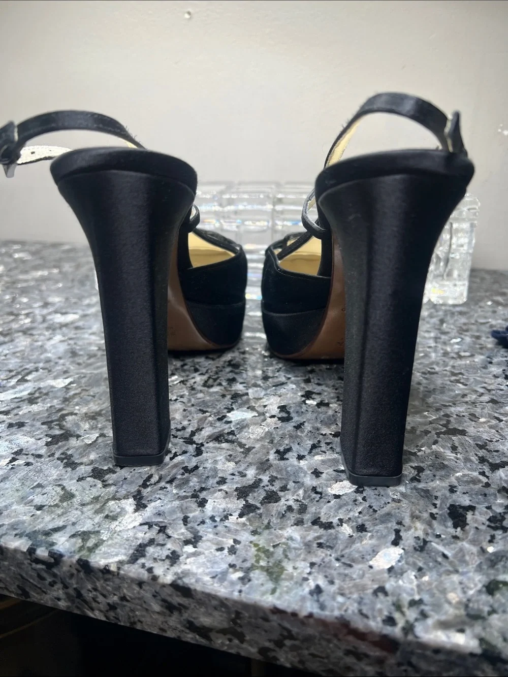 Prada Sz 38 Black Silk 4.5” Wrapped Block Heel Square Toe Heels Shoes